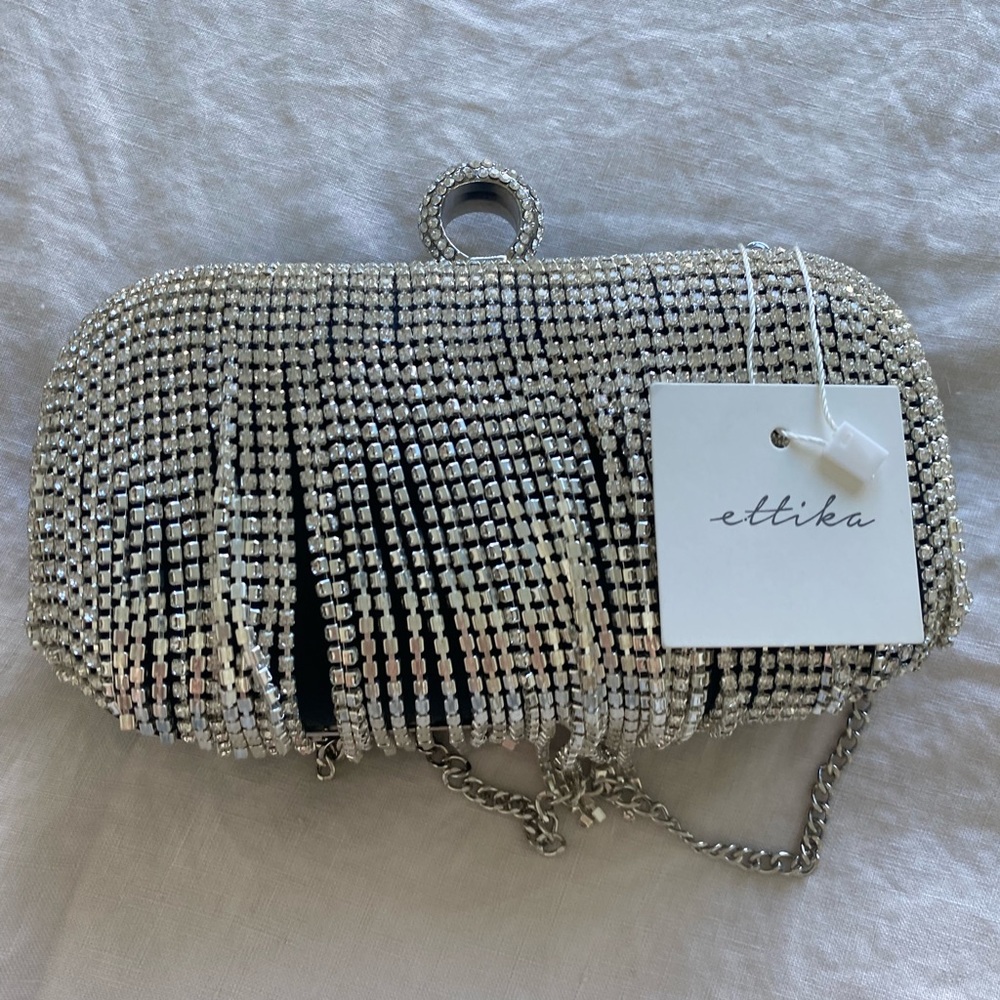 Ettika black crystal evening clutch with strap